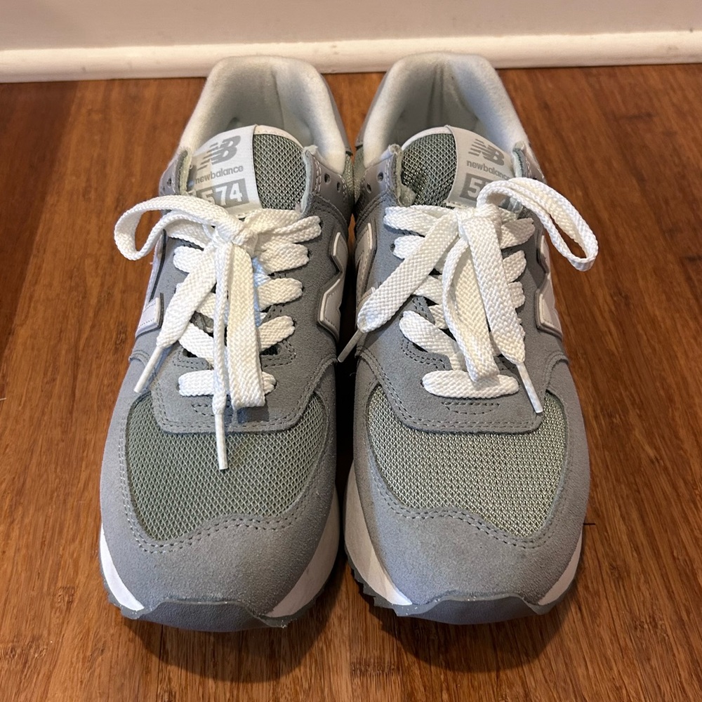 Women's New Balance 574+ Platform Sneakers WL574ZSG Green/Grey 9.5 EUC - Picture 3 of 10